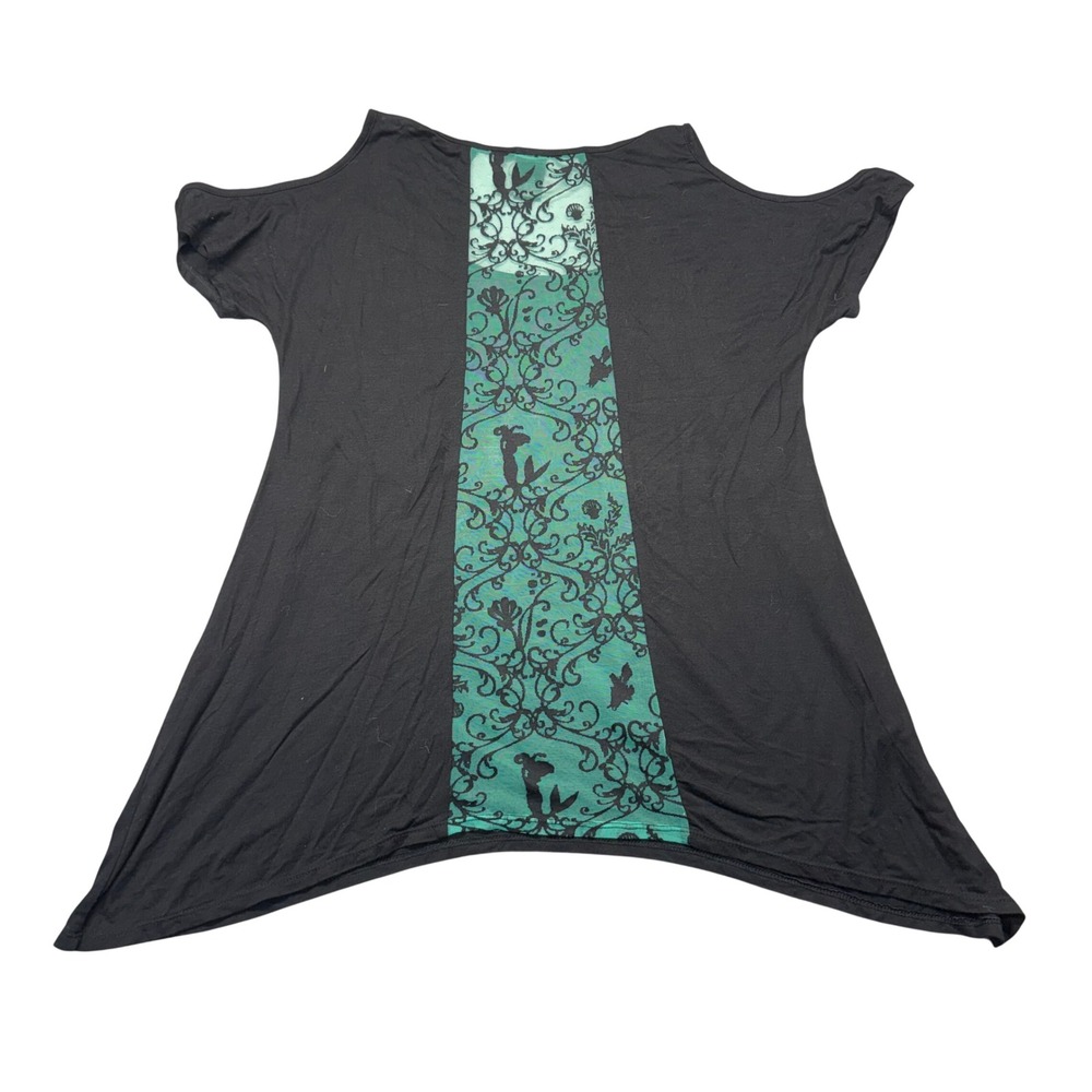 Disney Shirt Women Small Black Ariel Little Mermaid Sheer Lace Back Panel - Picture 2 of 9